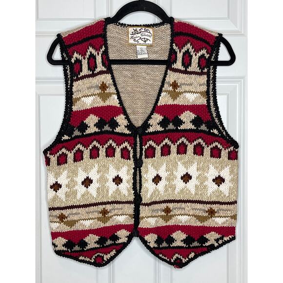 Heirloom Collectibles VINTAGE 1994 Sweater Vest Cardigan Large Brown Red - Picture 1 of 6